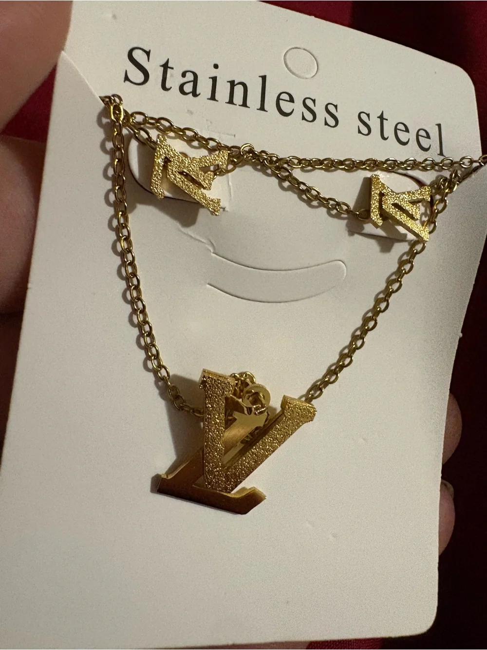Gold Letter V Stainless Steel Necklace Set